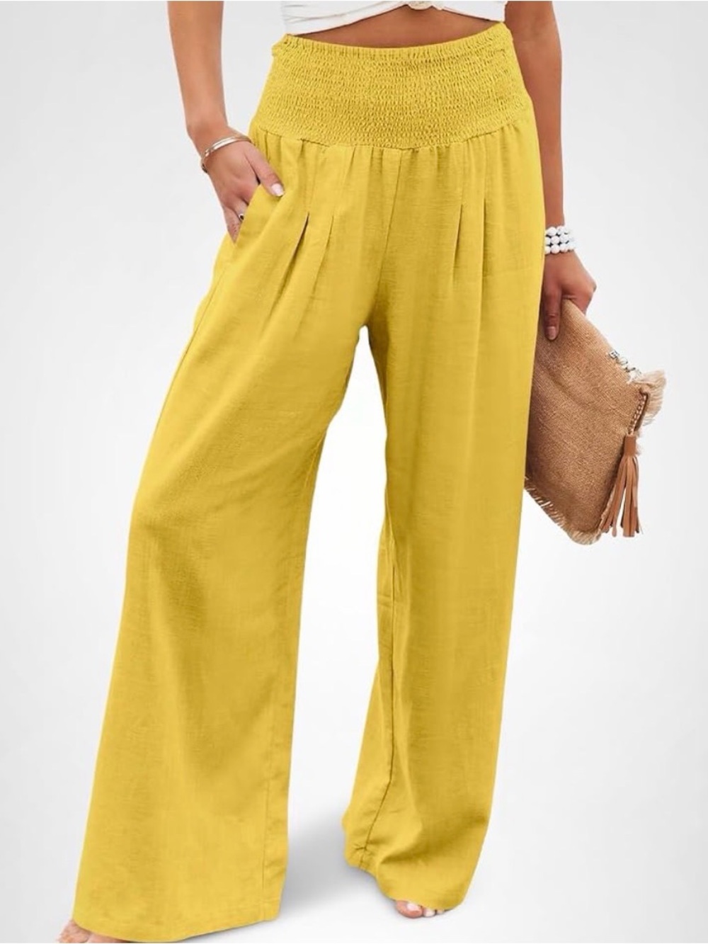 NWOT Wide Leg Yellow Smocked Waist Pants